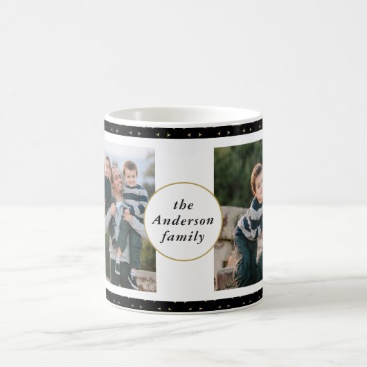 Moderne fotocollage zwart en goud familie koffiemok (Center)