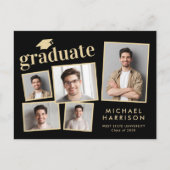 Moderne fotocollage zwart goud Afstuderen Aankondigingskaart (Voorkant)