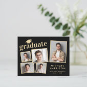 Moderne fotocollage zwart goud Afstuderen Aankondigingskaart (Staand voorkant)