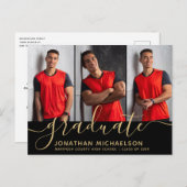 Moderne fotocollage zwart goud Afstuderen Aankondigingskaart (Voorkant / Achterkant)