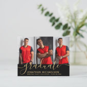 Moderne fotocollage zwart goud Afstuderen Aankondigingskaart (Staand voorkant)