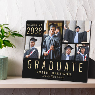 Moderne Fotocollage Zwart Goud Afstuderen Fotoplaat