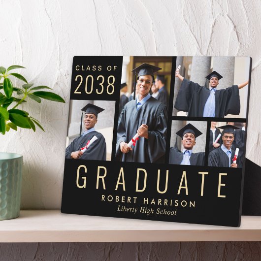 Moderne Fotocollage Zwart Goud Afstuderen Fotoplaat