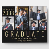 Moderne Fotocollage Zwart Goud Afstuderen Fotoplaat (Voorkant)