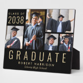 Moderne Fotocollage Zwart Goud Afstuderen Fotoplaat (Zijkant)