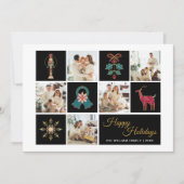 Moderne Fotocollage Zwart Goud Kerstkaart (Voorkant)