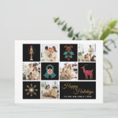 Moderne Fotocollage Zwart Goud Kerstkaart (Staand voorkant)