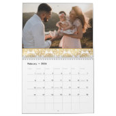 Moderne fotofamilie Elegante goudfolie Bloemen Kalender (Feb 2026)