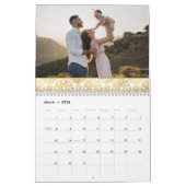 Moderne fotofamilie Elegante goudfolie Bloemen Kalender (Mar 2026)