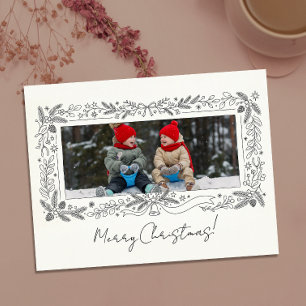 Moderne Fotofamilie Kerst Botanische Rand Briefkaart