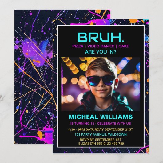 Moderne Fotogamer Neon Verjaardag Kaart (Voorkant / Achterkant)