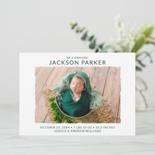 Moderne fotogeboorte aankondiging (Staand voorkant)