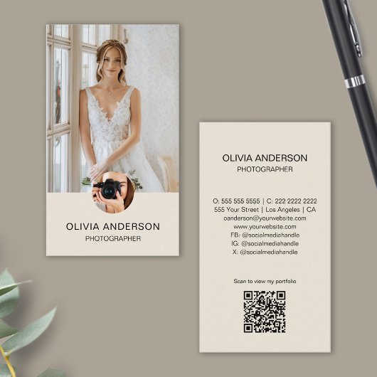 Moderne Fotograaf 2 Foto's QR Code Eenvoudige Crea Visitekaartje