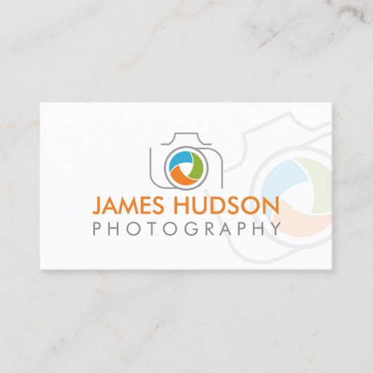 Moderne fotograaf camera en kleurrijke Shutter Visitekaartje (Voorkant)