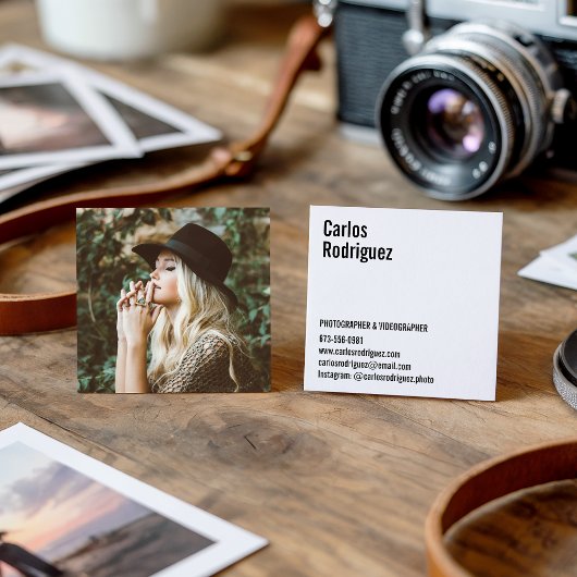 Moderne fotograaf foto eenvoudig zwart-wit vierkante visitekaartje