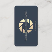 Moderne fotograaf Monogram Donkerblauw Goud Camera Visitekaartje (Voorkant)