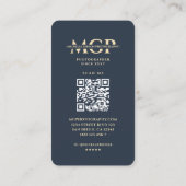 Moderne fotograaf Monogram Donkerblauw Goud Camera Visitekaartje (Achterkant)