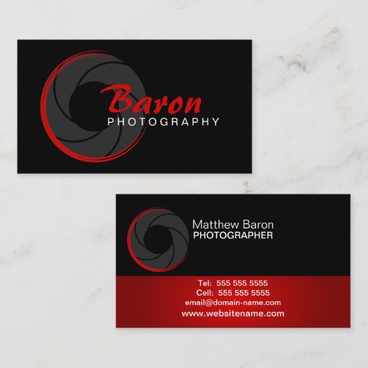 Moderne fotograaf rood visitekaartje (Voorkant / Achterkant)