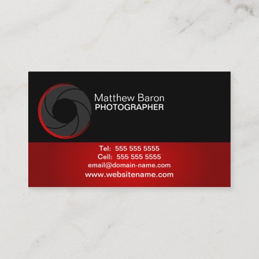 Moderne fotograaf rood visitekaartje (Achterkant)