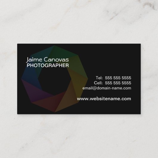 Moderne fotograaf visitekaartje (Achterkant)
