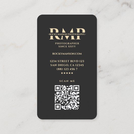 Moderne Fotograaf Zwart Goud Lens Fotografie Visitekaartje (Achterkant)