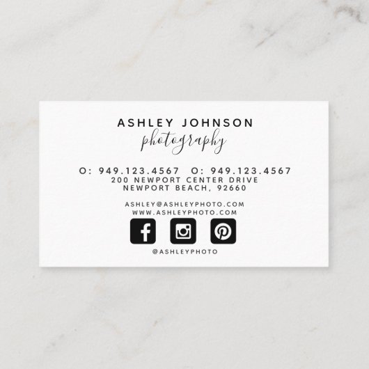Moderne Fotografe script Sociale Media Foto Visitekaartje (Achterkant)