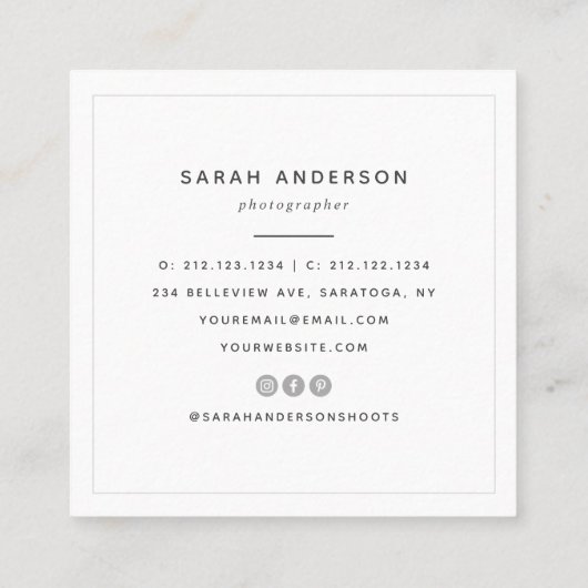 Moderne Fotografie Calligrafie Script Trendy Chic Vierkante Visitekaartje (Achterkant)