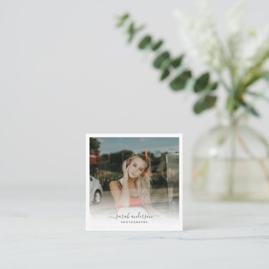 Moderne Fotografie Calligrafie Script Trendy Chic Vierkante Visitekaartje (Staand voorkant)