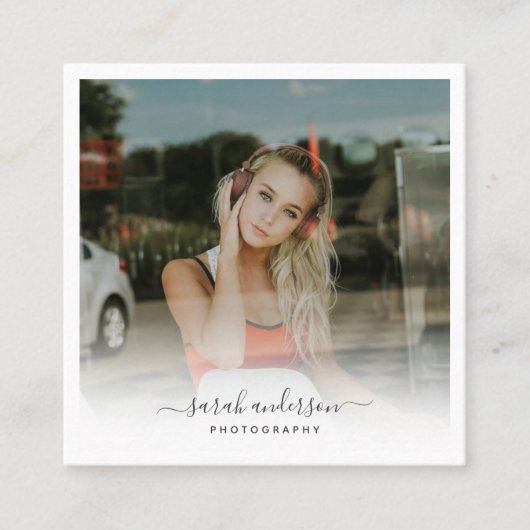 Moderne Fotografie Calligrafie Script Trendy Chic Vierkante Visitekaartje (Voorkant)