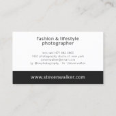 Moderne fotografie, eenvoudige zwarte witte fotogr visitekaartje (Achterkant)