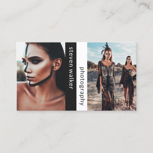 Moderne fotografie, eenvoudige zwarte witte fotogr visitekaartje (Voorkant)