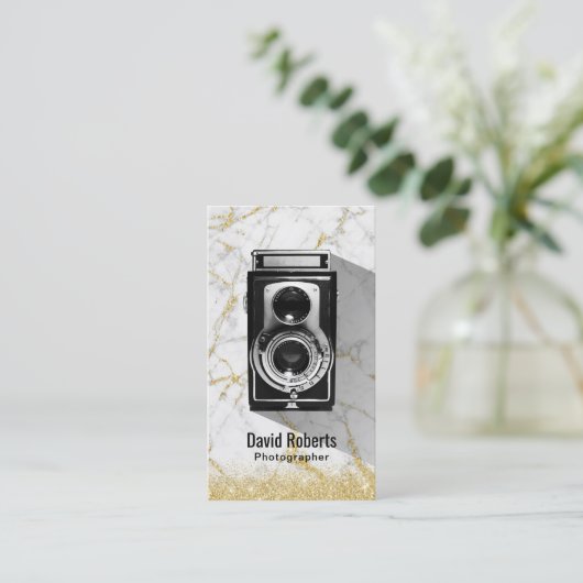 Moderne fotografie Gold Marble fotograaf camera Visitekaartje (Staand voorkant)