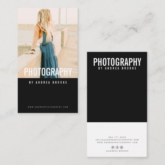 Moderne fotografie professionele fotograaf zwart visitekaartje (Voorkant / Achterkant)