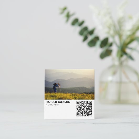 Moderne fotografie QR-code fotograaf Vierkante Visitekaartje (Staand voorkant)
