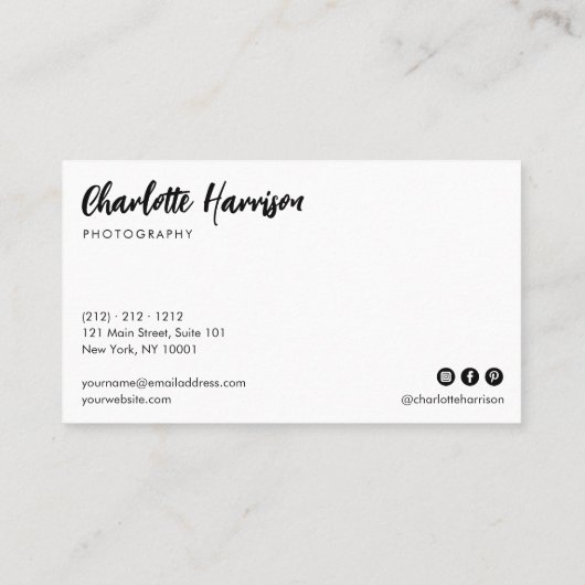 Moderne fotografie volledig fotoscript visitekaartje (Achterkant)