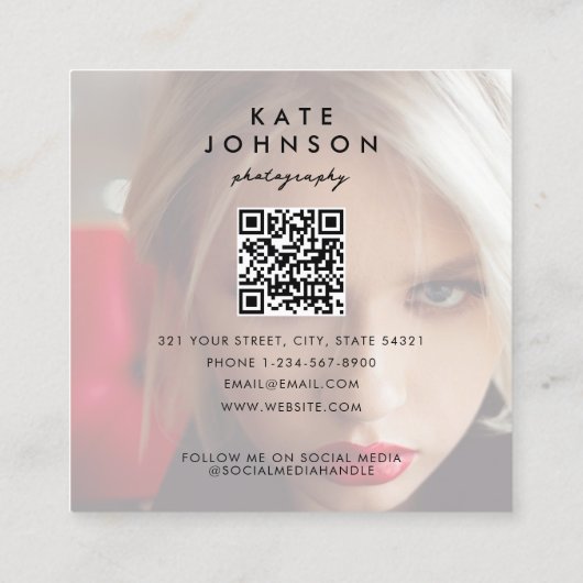 Moderne fotografie Volledige foto QR Code Social M Vierkante Visitekaartje (Achterkant)
