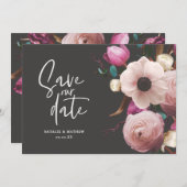 Moderne fotografische bloemige trouwkaart om de da save the date (Voorkant / Achterkant)