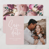 Moderne fotografische bloemige trouwkaart om de da save the date (Voorkant / Achterkant)