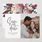 Moderne fotografische bloemige trouwkaart om de da save the date (Voorkant / Achterkant)
