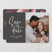 Moderne fotografische bloemige trouwkaart om de da save the date (Voorkant / Achterkant)
