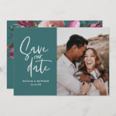 Moderne fotografische bloemige trouwkaart om de da save the date (Voorkant / Achterkant)