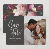 Moderne fotografische bloemige trouwkaart 'save th save the date (Voorkant / Achterkant)