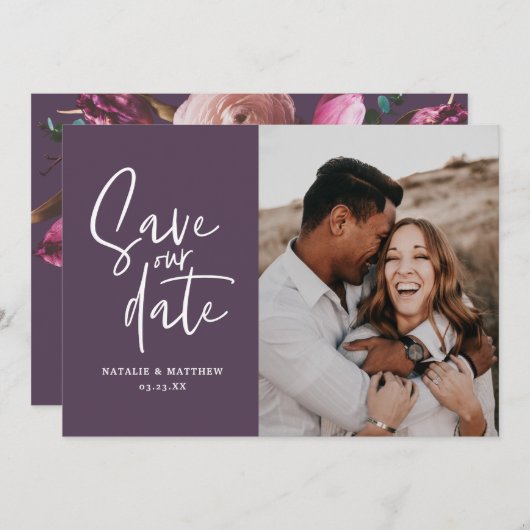 Moderne fotografische bruiloft met behoud van datu save the date (Voorkant / Achterkant)