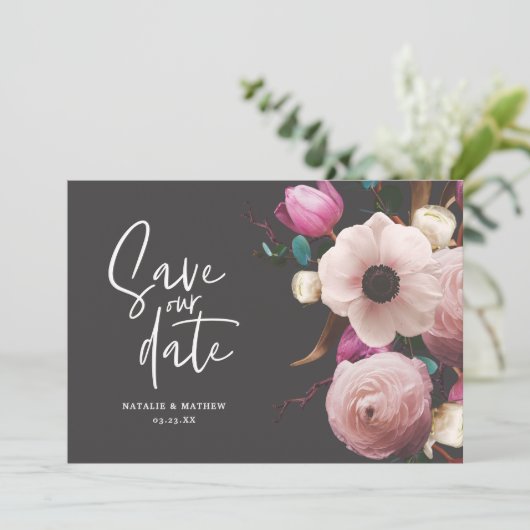Moderne fotografische bruiloft met behoud van datu save the date (Staand voorkant)