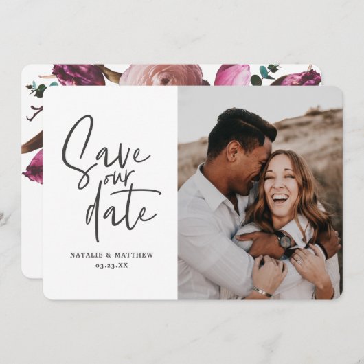 Moderne fotografische bruiloft met behoud van datu save the date (Voorkant / Achterkant)