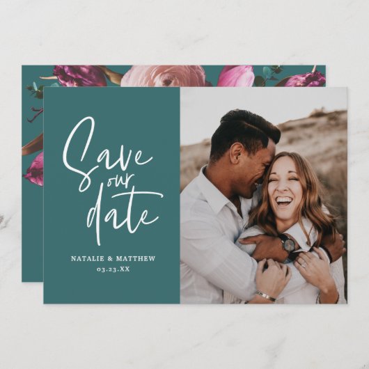 Moderne fotografische bruiloft met behoud van datu save the date (Voorkant / Achterkant)