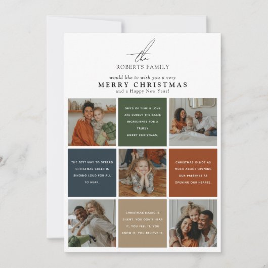 Moderne Fotogrid Collage Kerstmis Feestdagenkaart (Voorkant)