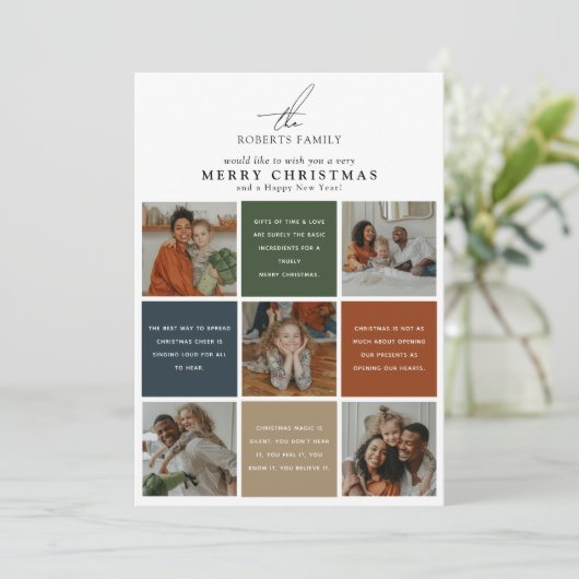 Moderne Fotogrid Collage Kerstmis Feestdagenkaart (Staand voorkant)