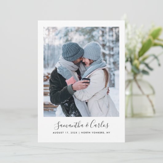 Moderne Fotohuwelijk Script Save The Date (Staand voorkant)