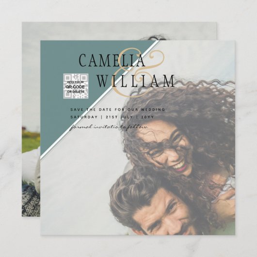 Moderne Fotohuwelijksuitnodiging QR-code RSVP Groe (Voorkant / Achterkant)